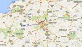 Посмотреть трансфер из Парижа (А) до школы (В) на карте Франции